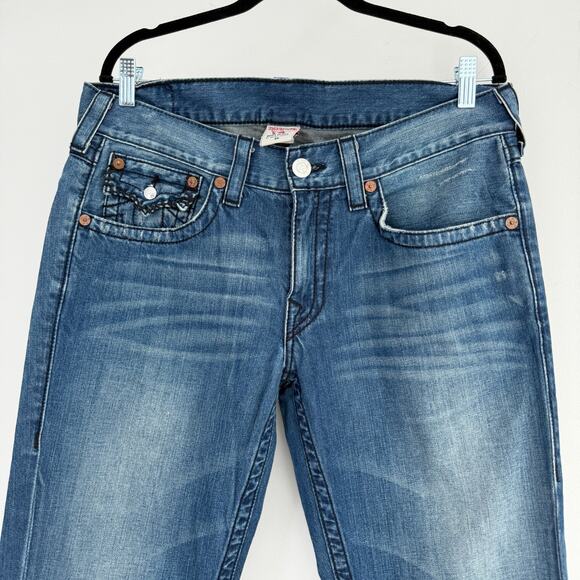 True Religion Jeans Men 34x33 Boot Cut Y2K Embroidered Stitch Flap Pocket USA Ma - Picture 3 of 9